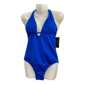 LAUNDRY BY SHELLI SEGAL ONE-PIECE SWIMSUIT ROYAL BLUE HALTER W/BRA sz S